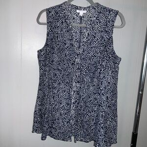 Charter Club blue white button front top Sz L sleeveless dot print